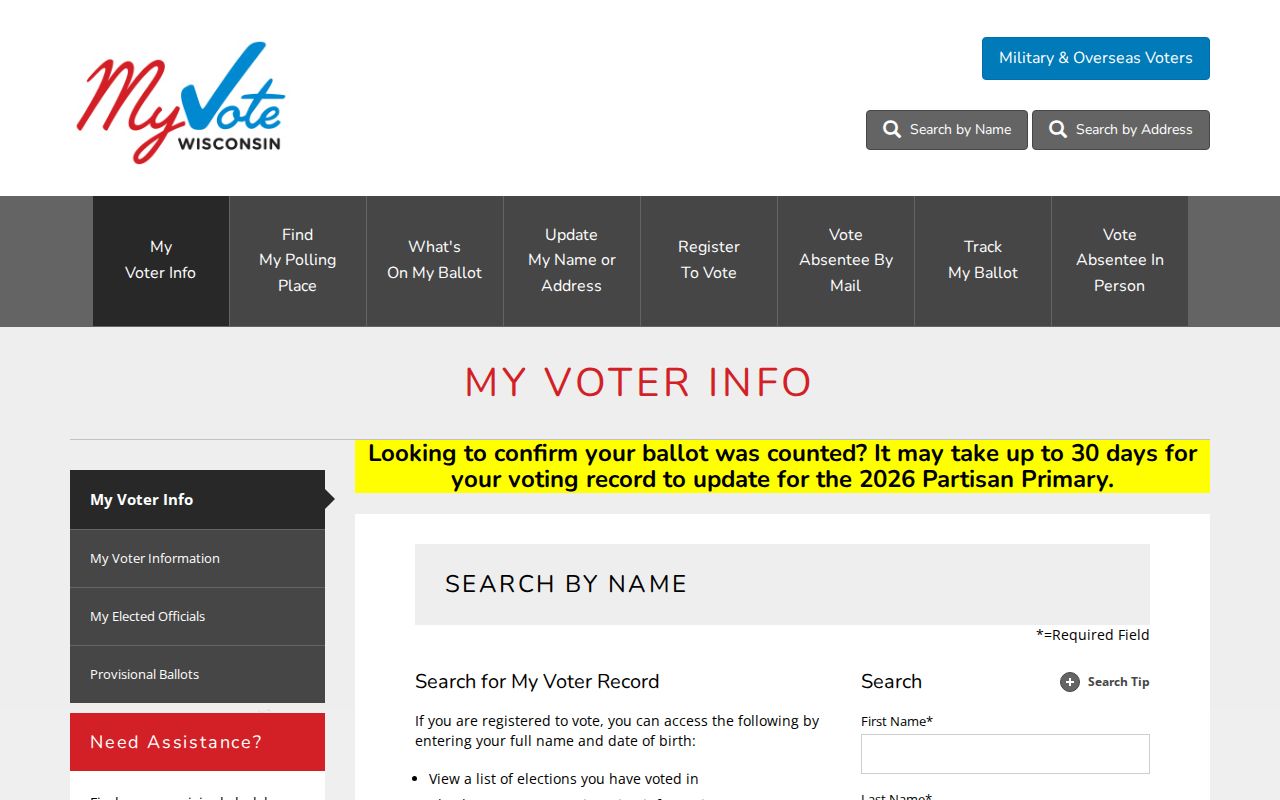 Racine resident lookup on MyVote Wisconsin