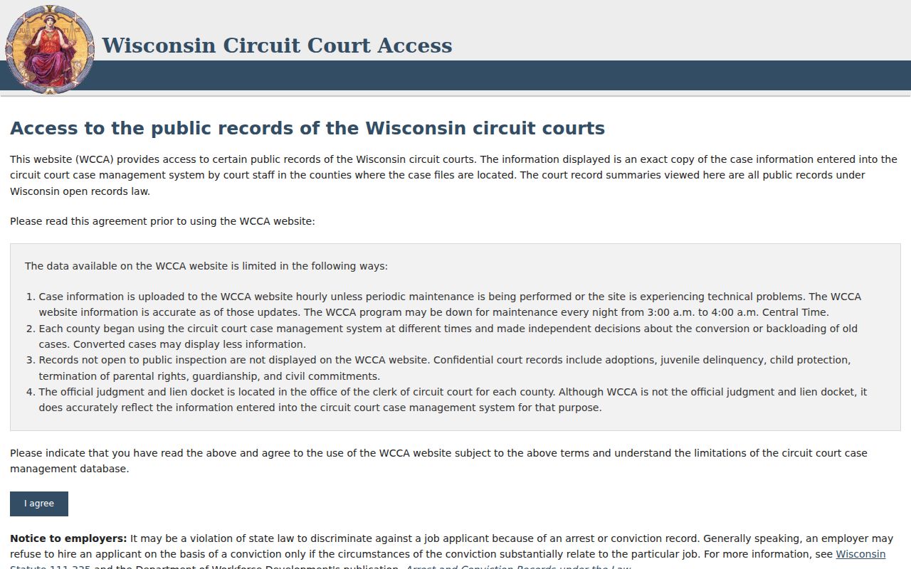 Wisconsin Circuit Court Access search for Racine resident court records